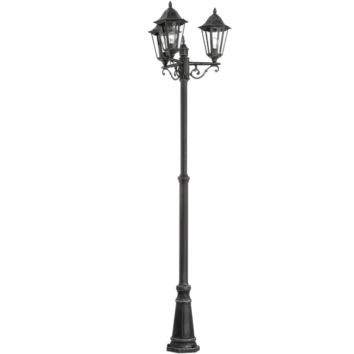 Navedo havelampe i Støbt Aluminium Sort og patina Silver med glasskærm Klar, MAX 60W E27, Base 23 cm, diameter 56 cm, højde 220 