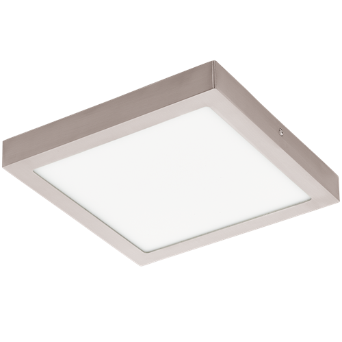 Fueva 1 LED loft lampe i støbt metal Satin Nikkel med skærm i Hvid plastik, 24W LED, længde 30 cm, bredde 30cm, højde 4 cm.