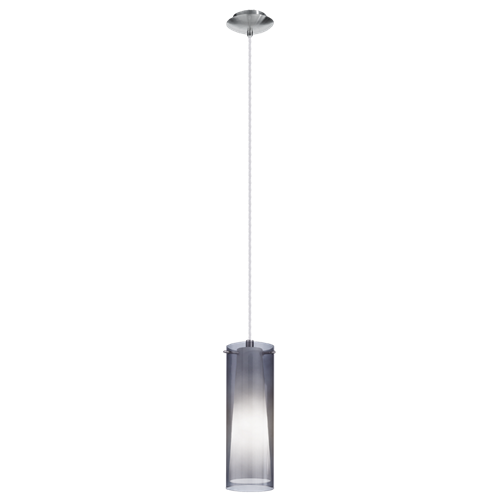 Pinto Pendel med Sort transperant og Opal Hvid glasskærm og metal i Satin Nikkel, MAX 60W E27, diameter 11 cm, højde 110 cm