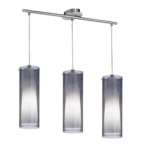 Pinto Pendel med Sorte transperante og Opal Hvide glasskærm og metal i Satin Nikkel, MAX 3x60W E27, længde 72,5 cm, bredde 11 cm