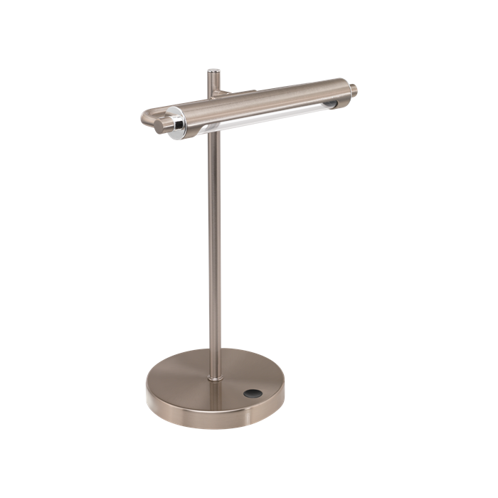 Casamarte bordlampe i metal Satni nikkel med touch lysdæmper, 4,4W LED, bredde 25 cm, dybde 17 cm, højde 35,5 cm.