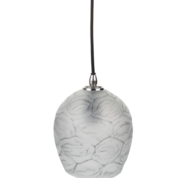 Cloud pendel 1 i metal Krom med Hvid-Grå glasskærm, MAX 40W E27, diameter 16 cm, højde 27 cm, ophæng 150 cm.